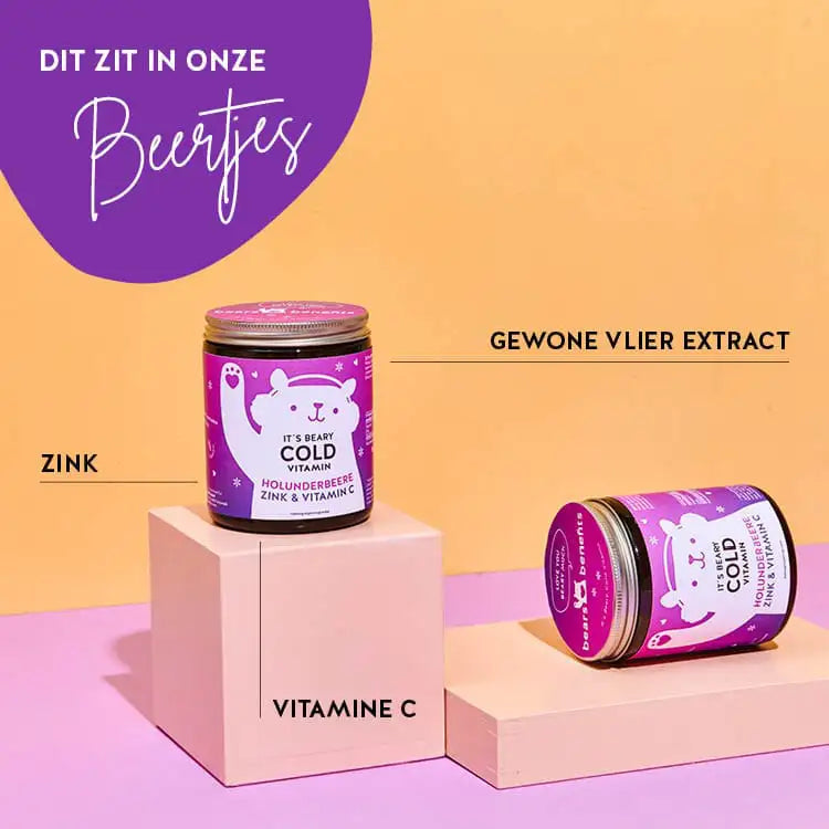 Deze ingrediënten en voedingsstoffen zitten in de It's Beary Cold Vitamins van Bears with Benefits: vitamine C, zink en gewone vlier extract.