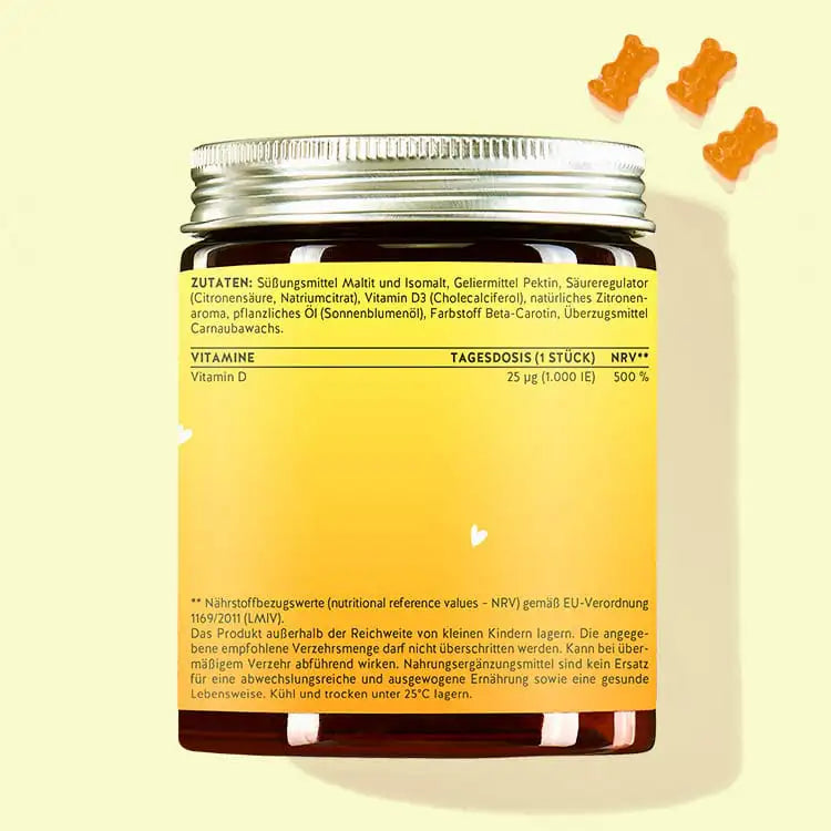 Achterkant van het product "Hey Sunshine Sun" met vitamine D van Bears with Benefits