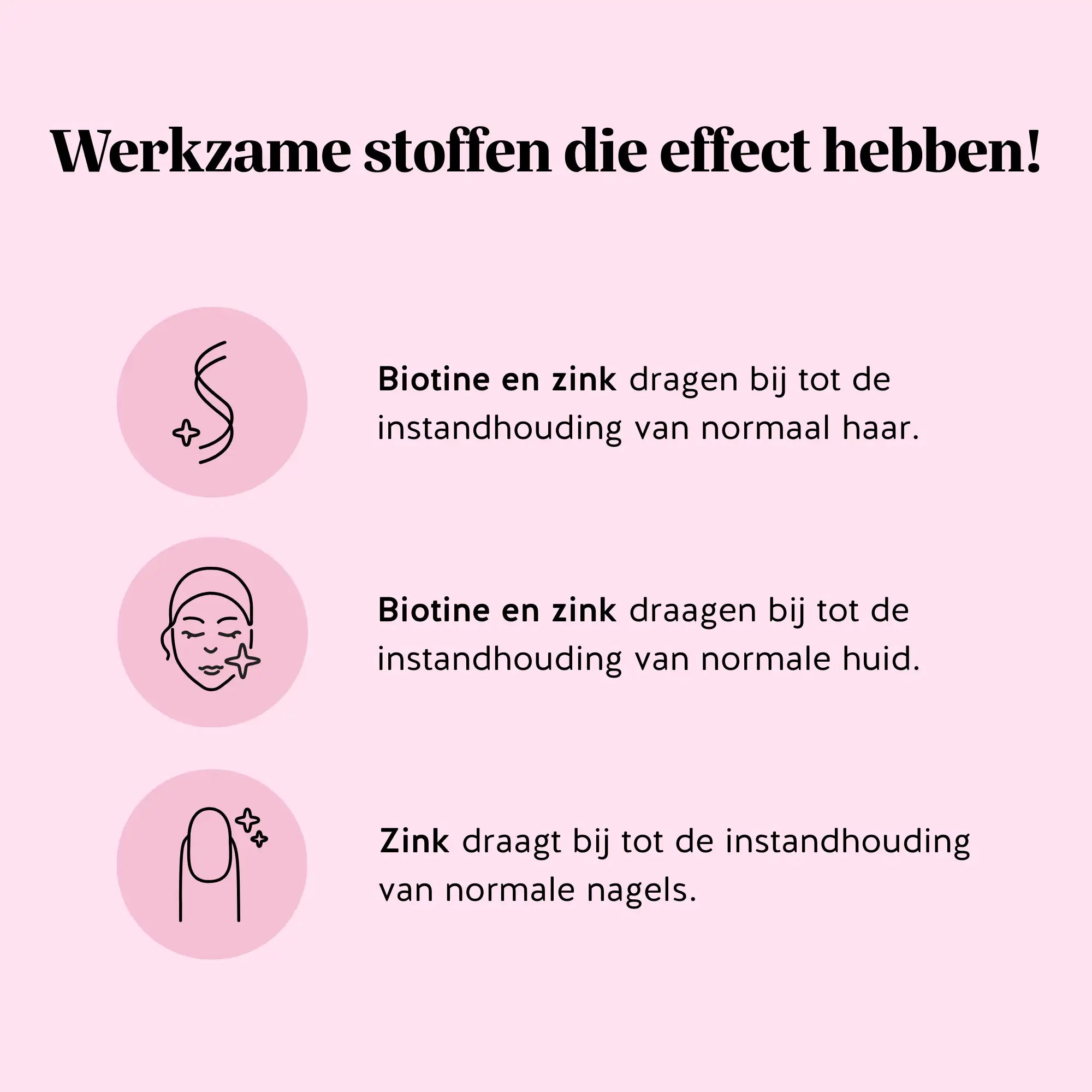 Visual met wettelijk toegestane gezondheidsclaims: biotine en zink dragen bij aan het behoud van normaal haar en huid, en zink draagt bij aan het behoud van normale nagels l Bears with Benefits.