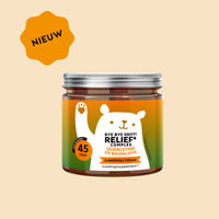 Aanbevolen inname van Bye Bye Sniff! Relief* Complex gummies van Bears with Benefits voor dagelijkse ondersteuning. Potje met 45 stuks.