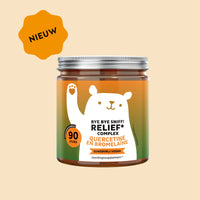 Aanbevolen inname van Bye Bye Sniff! Relief* Complex gummies van Bears with Benefits voor dagelijkse ondersteuning. Potje met 90 stuks.