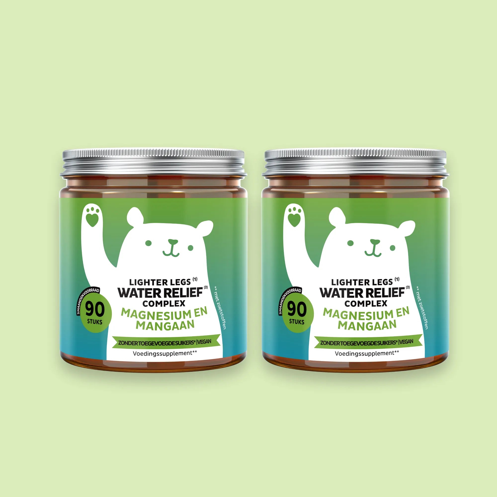 Bears with Benefits Lighter Legs¹ Water Relief² Complex – voordeelverpakking met 2 potten van 90 gummies (180 stuks) voor 6 maanden, vegan magnesium- en mangaangummies zonder toegevoegde suikers, 57 mg magnesium, 0,5 mg mangaan en 30 mg vitamine C per gummy