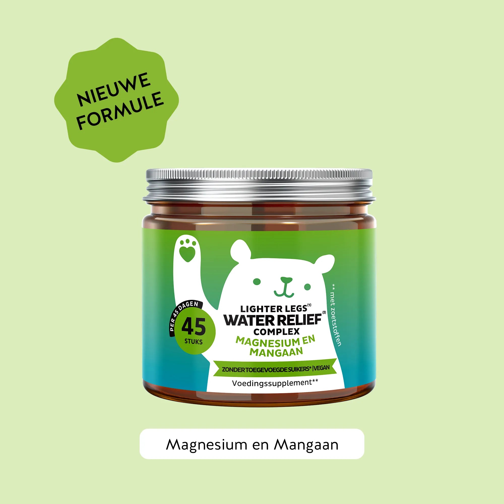 Bears with Benefits Lighter Legs¹ Water Relief² Complex – vegan magnesium- en mangaangummies zonder toegevoegde suikers voor lichte benen en dagelijkse balans, 57 mg magnesium, 0,5 mg mangaan en 30 mg vitamine C per gummy, 45 stuks, citroen-matcha smaak, vegan