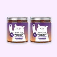 Bears with Benefits Re-Balance Menopause Support – duo met 2 potten vegan gummies met hyaluronzuur, 90 stuks per pot, 180 stuks totaal, suikervrij en vegan, voor ondersteuning tijdens de menopauze