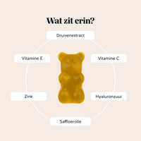 Bears with Benefits Skin* in the Game Barrier Protect** Complex – Suikervrije gummies voor huidverzorging met druivenextract, vitamine E, vitamine C, zink, hyaluronzuur en saffloerolie, 20 mg hyaluronzuur per gummy, vegan
