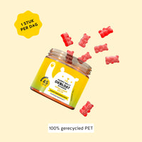 Bears with Benefits Happy Belly Debloat Vitamin – vegan appelciderazijn gummies voor dagelijkse buikroutine, appelazijnpoeder 250 mg, vitamine B6 0,7 mg en vitamine B12 1,3 µg, 45 stuks, 1 stuk per dag en 100% gerecycled PET