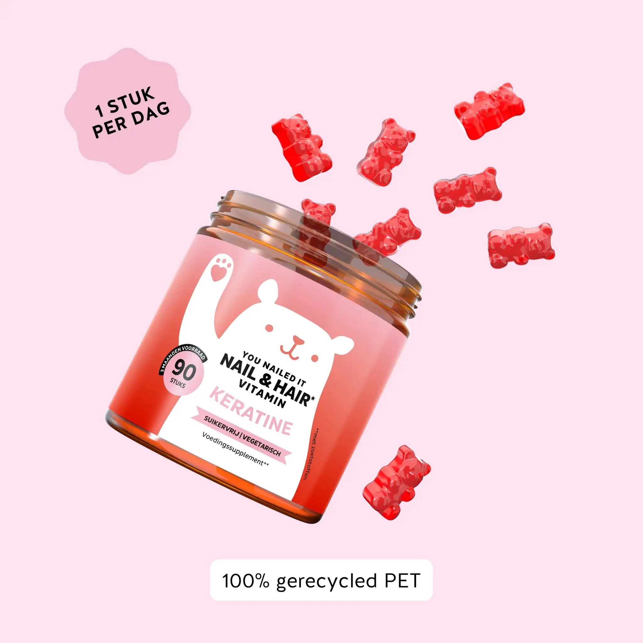 Potje Bears with Benefits Nail & Hair Keratine met 90 gummybeertjes – 1 stuk per dag, 100% gerecycled PET | Bears with Benefits