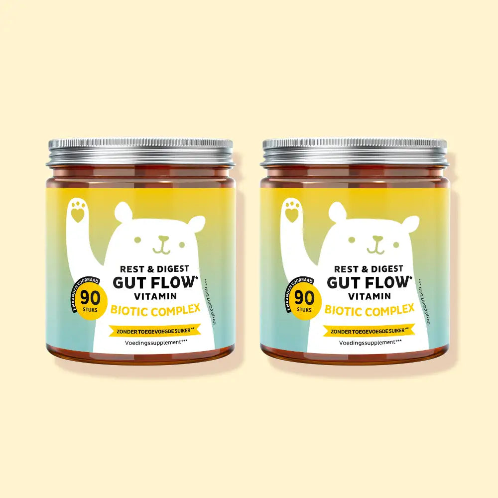 Bears with Benefits Rest & Digest Gut Flow Vitamin – duo met 2 potten gummies met biotic complex, Bacillus coagulans, inuline en bromelaïne, 90 stuks per pot, 180 stuks totaal, zonder toegevoegde suiker
