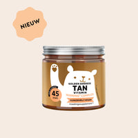 Bears with Benefits Golden Goddess Tan Vitamin – suikervrije vegan tanning gummies voor een zongebruinde huid en normale huidpigmentatie, vitamine C 20 mg, vitamine E 3,6 mg, vitamine D 5 µg, koper 0,15 mg, bètacaroteen 1 mg, luteïne 1 mg, astaxanthine 1 mg en peen extract 20 mg, 45 stuks, nieuw