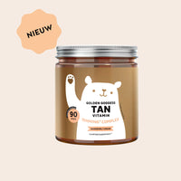Bears with Benefits Golden Goddess Tan Vitamin – suikervrije vegan tanning gummies voor een zongebruinde huid en normale huidpigmentatie, vitamine C 20 mg, vitamine E 3,6 mg, vitamine D 5 µg, koper 0,15 mg, bètacaroteen 1 mg, luteïne 1 mg, astaxanthine 1 mg en peen extract 20 mg, 90 stuks, 3 maanden voorraad en nieuw