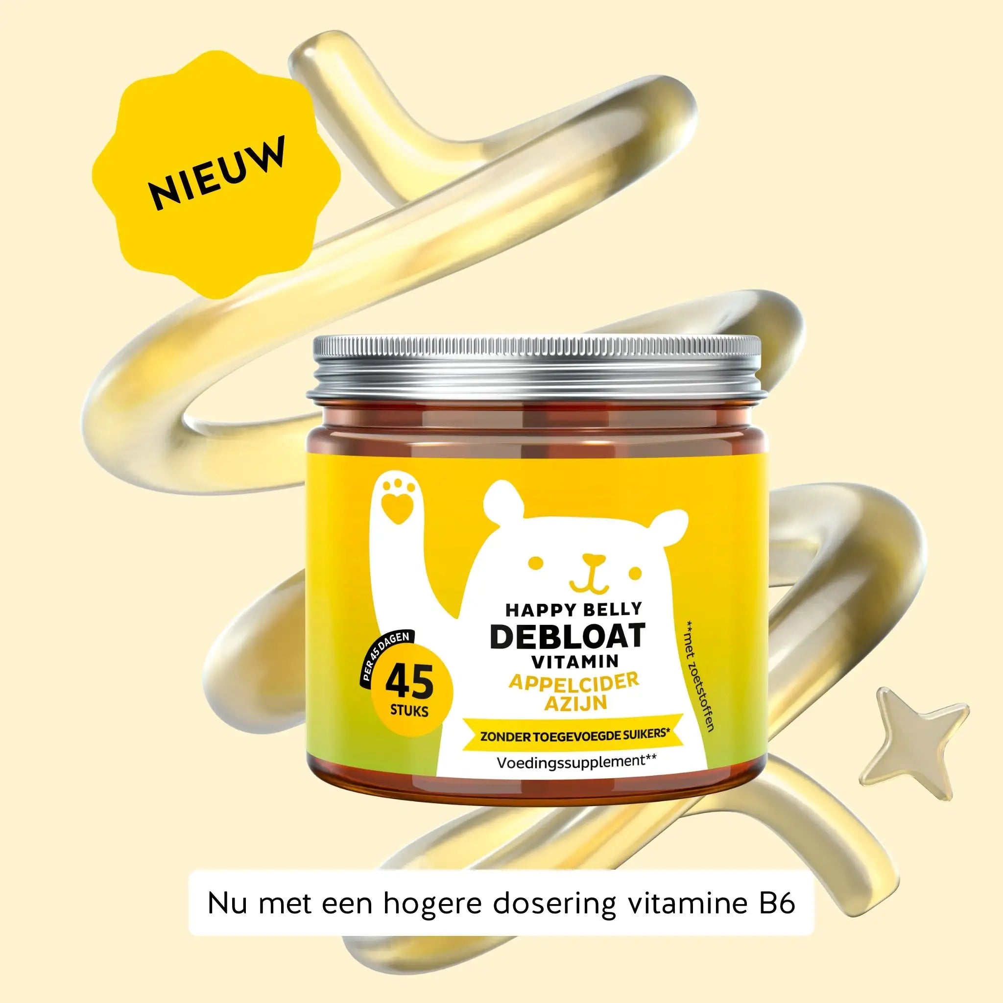 Happy Belly Debloat – 45 gummies met appelciderazijn en vitamine B6 voor energie en balans l Bears with Benefits