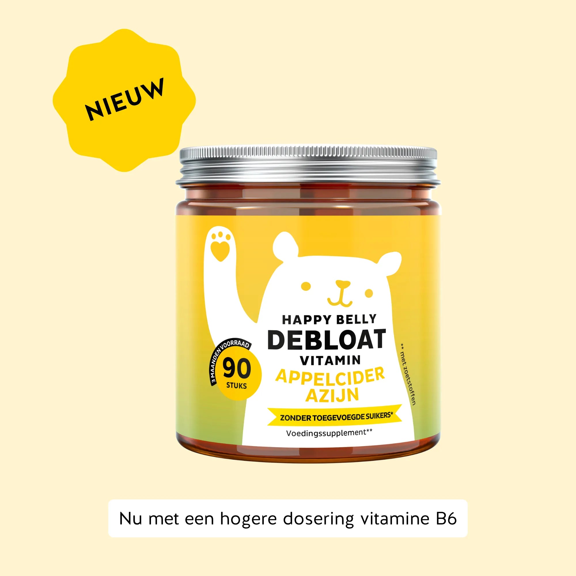 Potje Happy Belly Debloat Vitamin met appelciderazijn, 90 gummies – nieuw, nu met hogere dosering vitamine B6 | Bears with Benefits