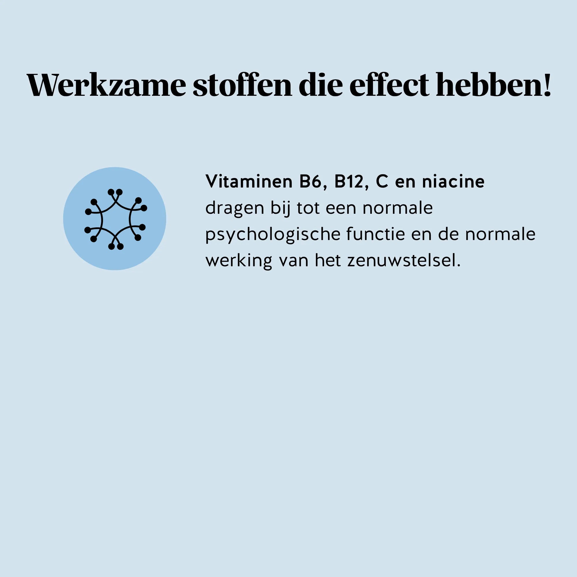Ingrediënten en voordelen van de Mind Fuel* Brain Complex gummies, met vitamine B6, B12, C en niacine die bijdragen tot een normale psychologische functie en de normale werking van het zenuwstelsel, Bears with Benefits.