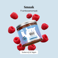 Frambozensmaak van de Mind Fuel* Brain Complex gummies, suikervrij en vegan. Potje met 45 stuks, Bears with Benefits.