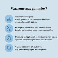Redenen om te kiezen voor de Mind Fuel* Brain Complex gummies, ontwikkeld met voedingswetenschappers, met fruitige smaak en zonder kunstmatige kleur- en smaakstoffen, Bears with Benefits.
