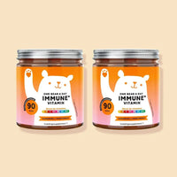 Bears with Benefits One Bear a Day Immune* Vitamin – suikervrije vegetarische vitamine gummies voor dagelijkse immuunsysteem ondersteuning, vitamine C 20 mg, vitamine D 5 µg, vitamine B6 0,70 mg, vitamine B12 1,3 µg en propolis extract 10 mg, 180 stuks, 2 potten van 90 stuks met 3 maanden voorraad per pot