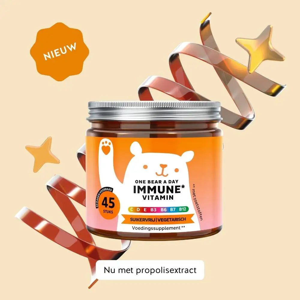 Potje Immune Vitamin One Bear a Day - 45 gummies met propolisextract en multivitaminen - suikervrij en vegetarisch l Bears with Benefits