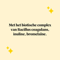 Bears with Benefits Rest & Digest Gut Flow Vitamin – tekstafbeelding voor gummies met biotic complex met tekst: Met het biotische complex van Bacillus coagulans, inuline, bromelaïne