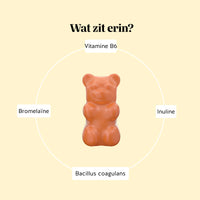 Bears with Benefits Rest & Digest Gut Flow Vitamin – ingrediëntenoverzicht van gummies met vitamine B6, inuline, Bacillus coagulans en bromelaïne