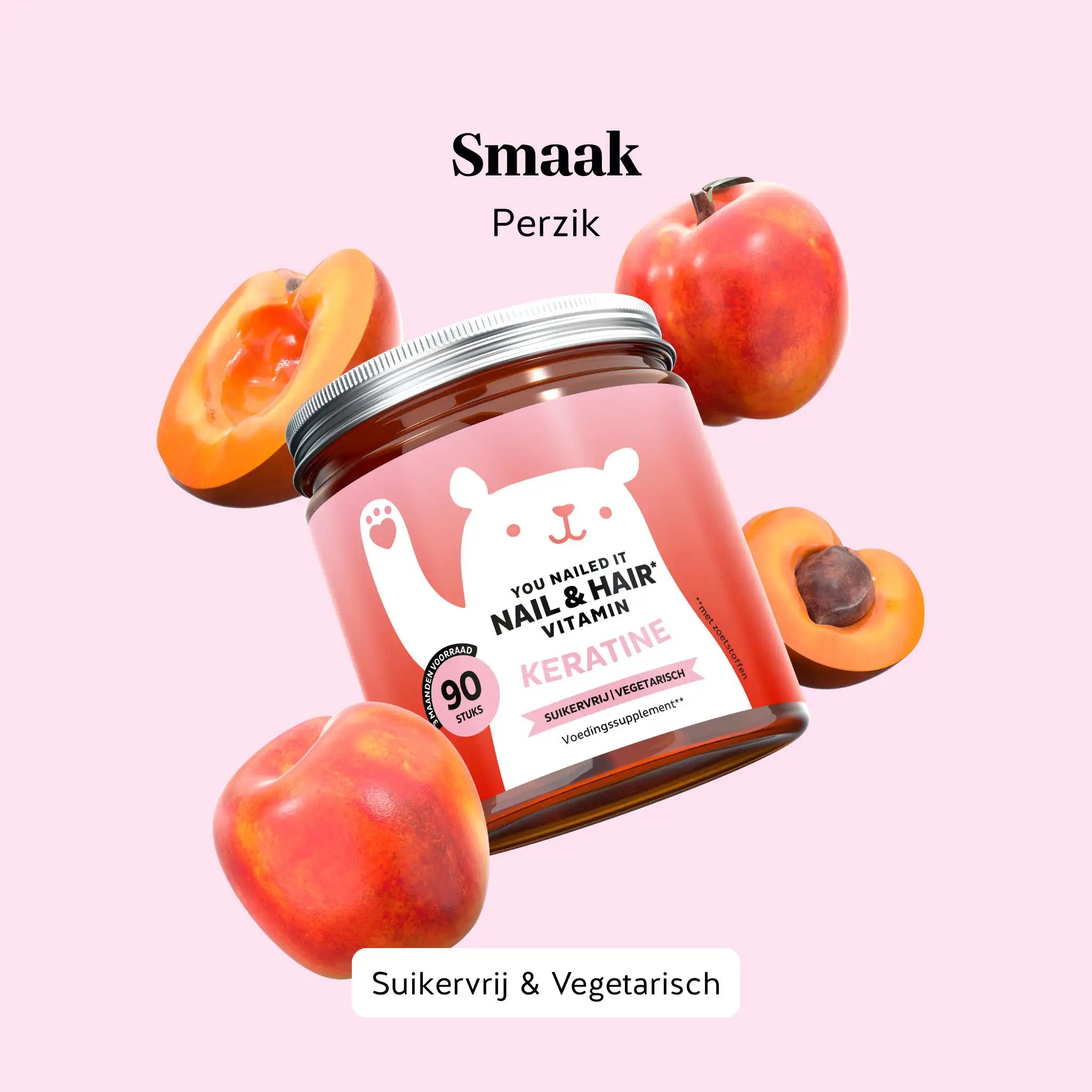 Bears with Benefits Nail & Hair Keratine gummies met natuurlijke perziksmaak – potje van 90 stuks, suikervrij en vegetarisch | Bears with Benefits