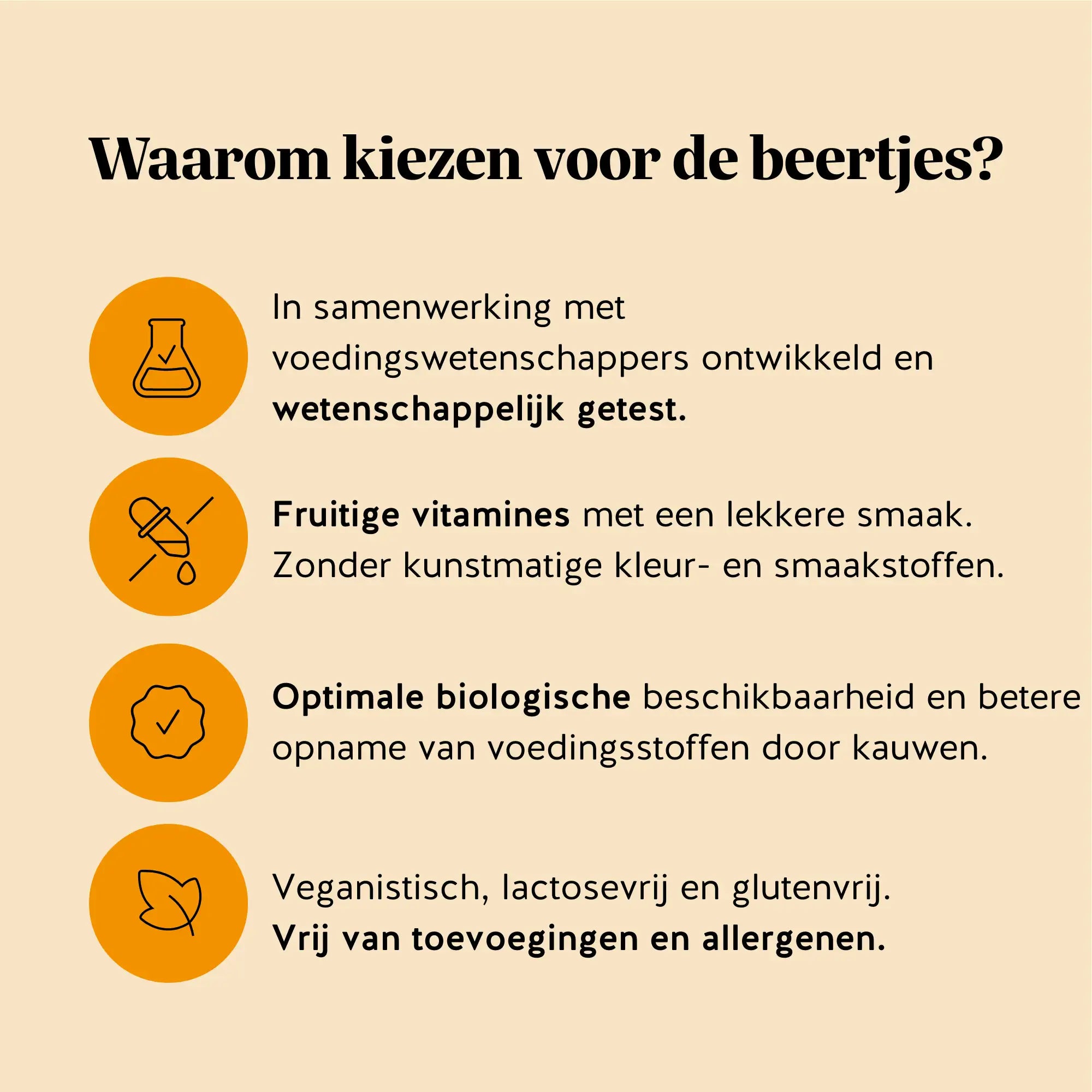 Infografiek die de voordelen van Queen of Iron Power gummies toont, waaronder wetenschappelijke ontwikkeling, fruitige smaak, optimale opname en een volledig vegan formule l Bears with Benefits.