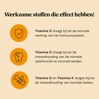 Bears with Benefits Hey Sunshine Sun Vitamin – tekstafbeelding met gezondheidsclaims voor vitamine D en K, vitamine D draagt bij tot de normale werking van het immuunsysteem, normale spierfunctie en normale tanden, vitamine D en K dragen bij tot de instandhouding van normale botten