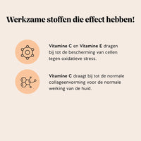 Bears with Benefits Forever Young Skin Vitamin – tekstafbeelding met vitamine C en vitamine E claims: vitamine C en vitamine E dragen bij tot bescherming van cellen tegen oxidatieve stress en vitamine C draagt bij tot normale collageenvorming voor de normale werking van de huid