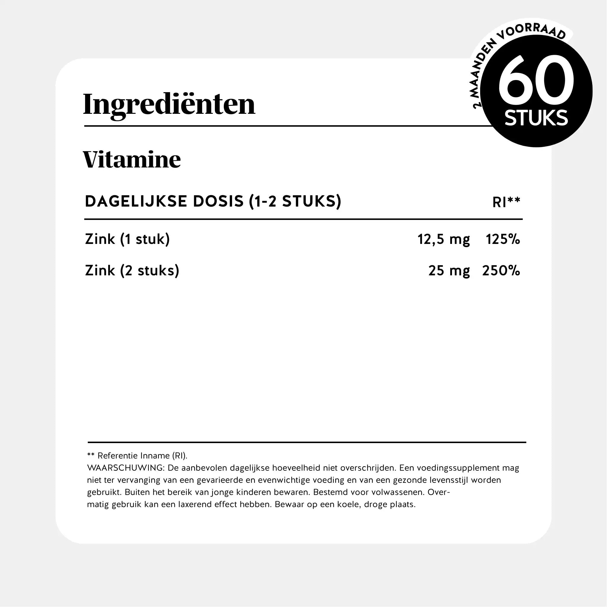 Zink voedingswaarden en ingrediënten - 12,5 mg zink per gummy, 125% van de aanbevolen dagelijkse hoeveelheid - vegan, suikervrij en glutenvrij - Daily Essentials l Bears with Benefits