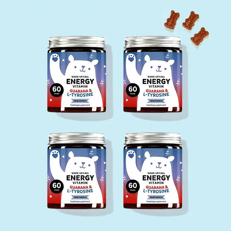 De Wake-Up Call Energy Vitamins met Guarana van Bears with Benefits als kuur voor 2 maanden.