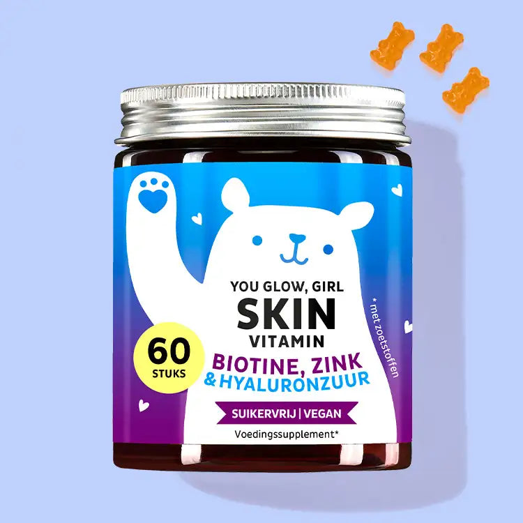 Deze foto toont een blikje van het product You Glow, Girl Skin with Biotin, Zinc and Hyaluron van Bears with Benefits.
